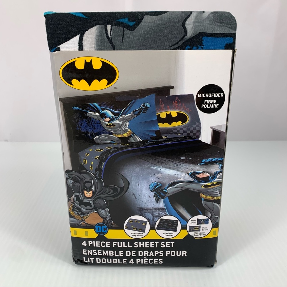 Batman DC Microfiber 4 Piece Full Set Fitted Flat Sheet 2 Pillow Cases New